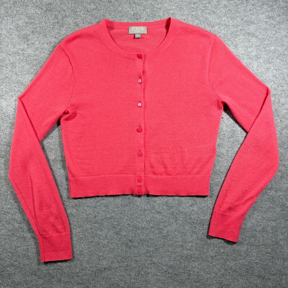 J.Crew 100% Cashmere Cardigan Womens XS Pink Coral Crop Button Front Crew Neck